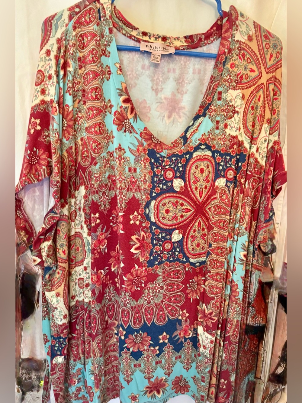 Philosophy Red & Turquoise Paisley V-Neck Tunic
